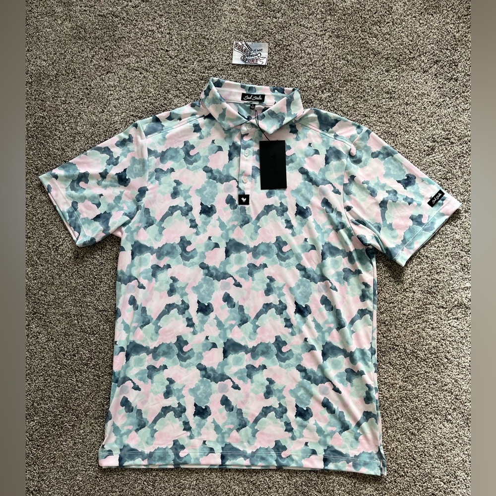 New Bad Birdie Mirage Oasis Golf Polo Shirt Blue Pink Green PGA Tour Men M - XXL